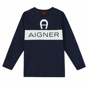 Aigner توب بالشعار بأكمام باللون الكحلي للأولاد, 1 توب بالشعار بأكمام باللون الكحلي للأولاد
