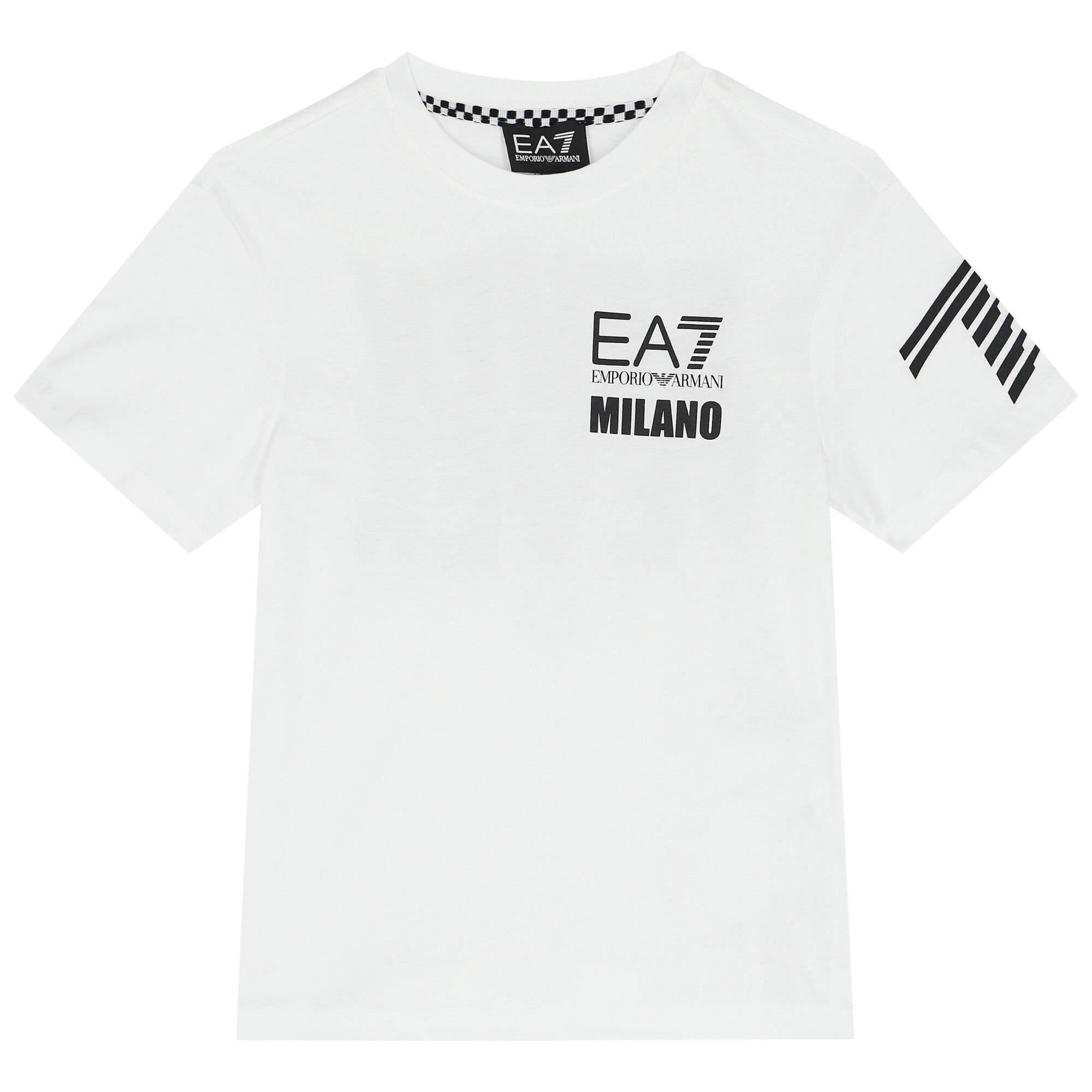 EA7 Emporio Armani Boys White Logo T Shirt Junior Couture UAE