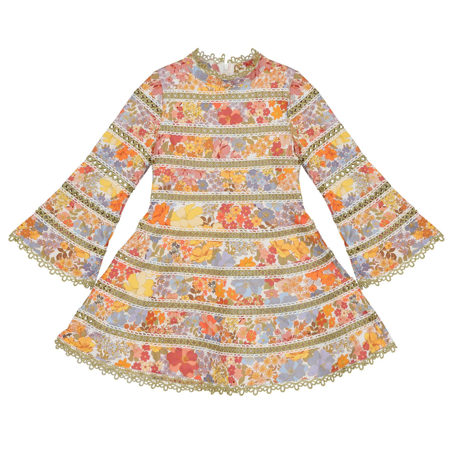 فستان بنات بطبعه الزهور باللون البرتقالى, 1, hi-res