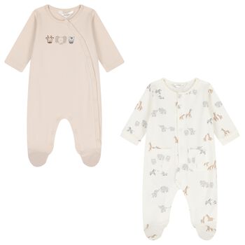 Beige & White Animals Babygrows ( 2-Pack )