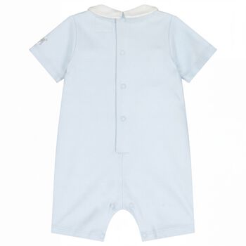 Baby Boys Blue Embroidered Romper