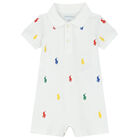 Baby Boys White Logo Polo Romper, 1, hi-res