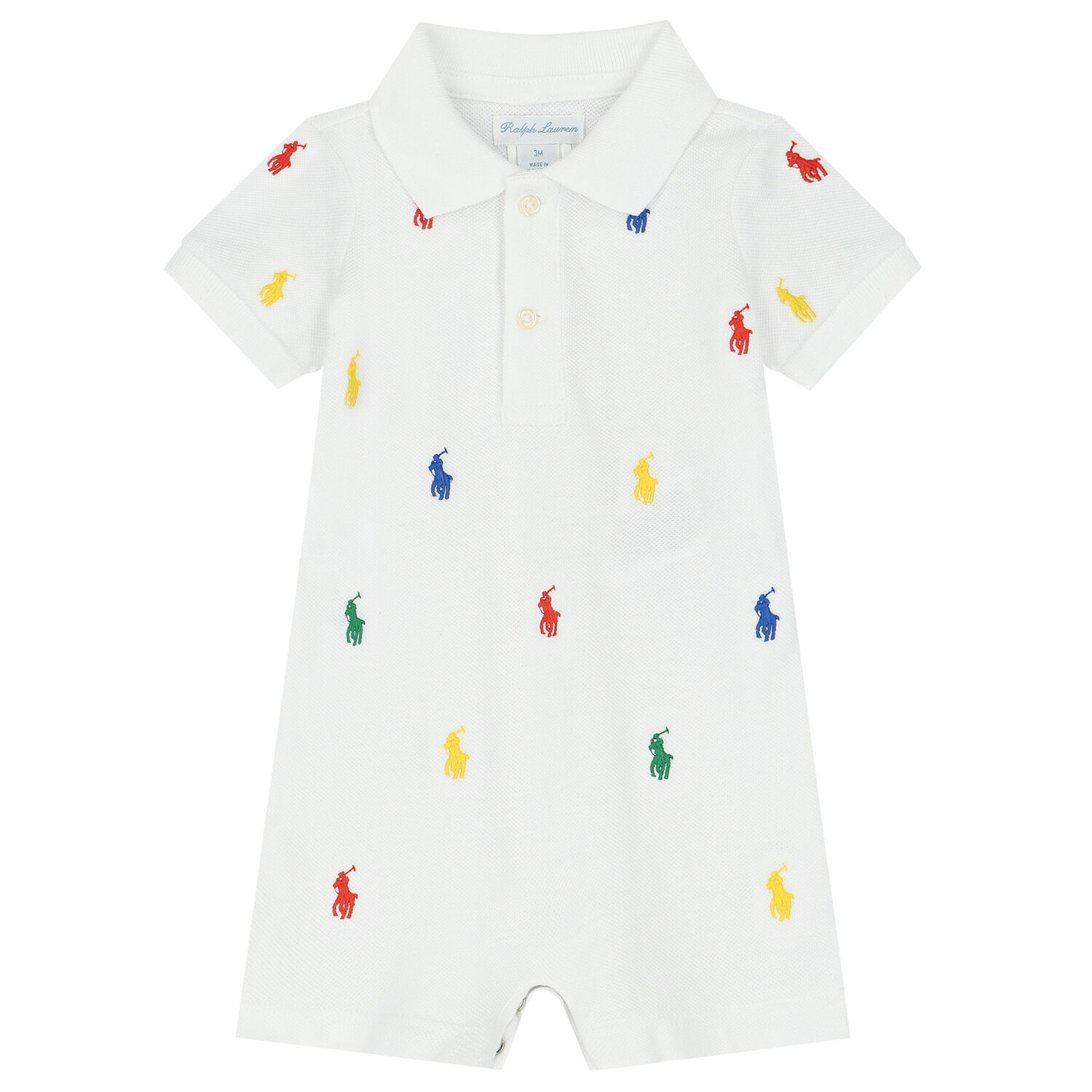Baby Boys White Logo Polo Romper, 1, hi-res