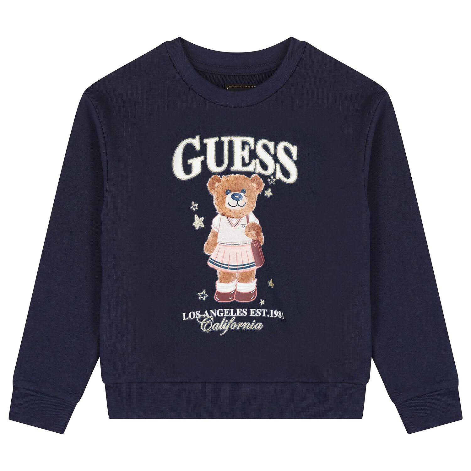 Girls Navy Blue Teddy Bear Logo Sweatshirt, 2, hi-res