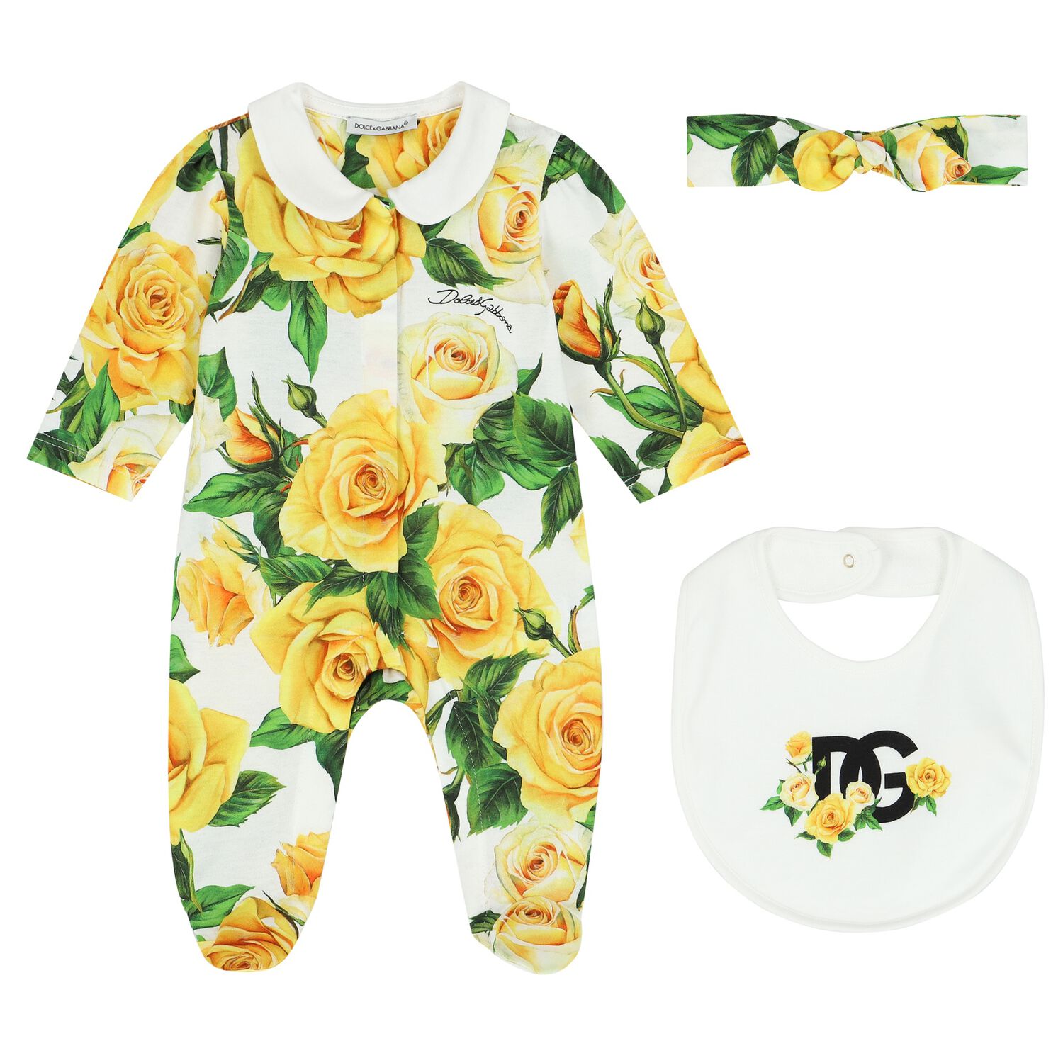 Baby Girls Yellow & White Floral Babygrow Gift Set, 1, hi-res