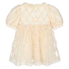 Younger Girls Ivory & Beige Embroidered Tulle Dress, 1, hi-res