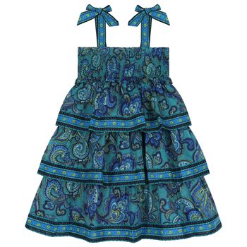 Girls Blue & Green Paisley Dress 