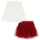 Girls White & Red Tulle Skirt Set, 1, hi-res