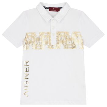 Aigner Boys White Logo Polo Shirt, 1 Boys White Logo Polo Shirt