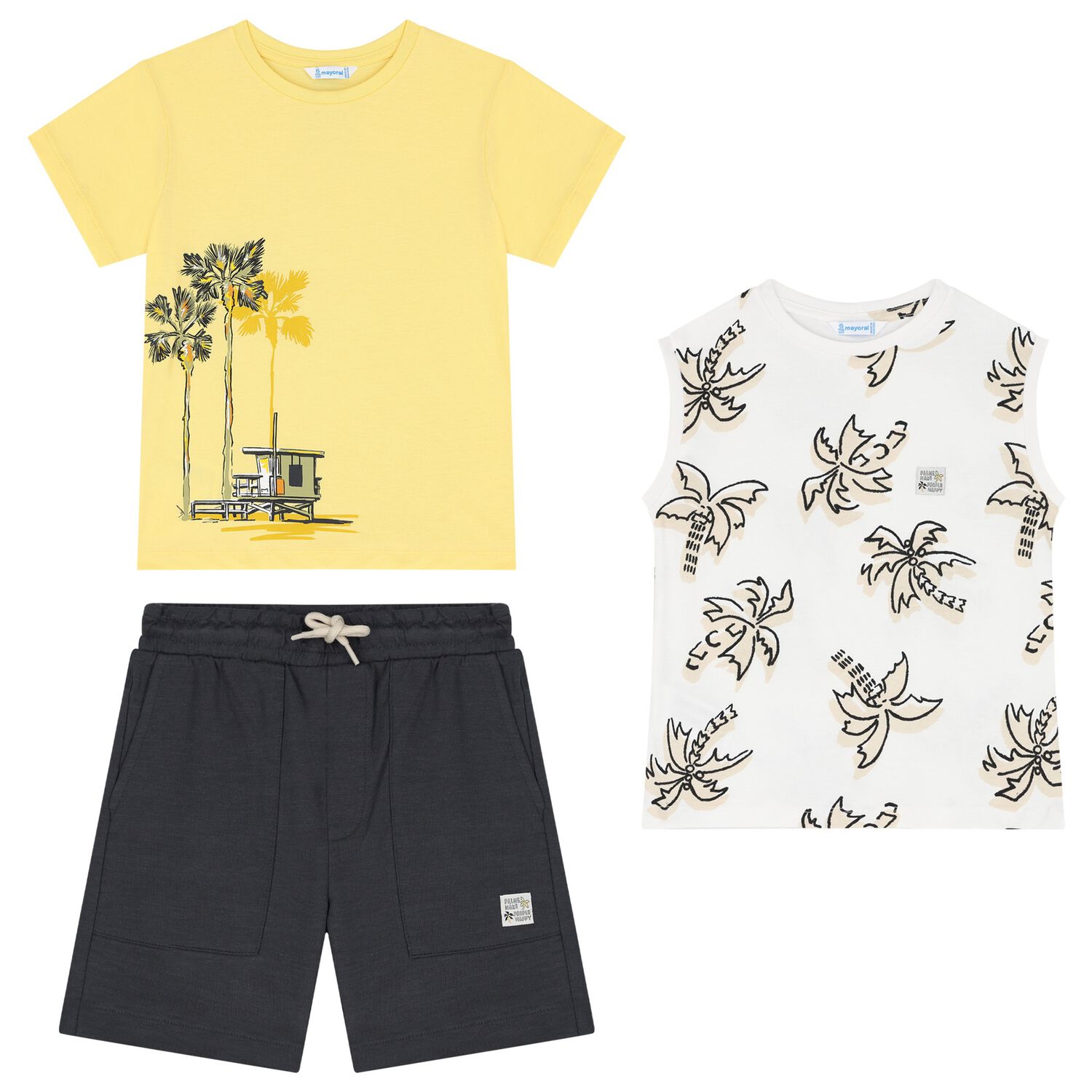 Boys Grey, Yellow & White Shorts Set, 1, hi-res image number null