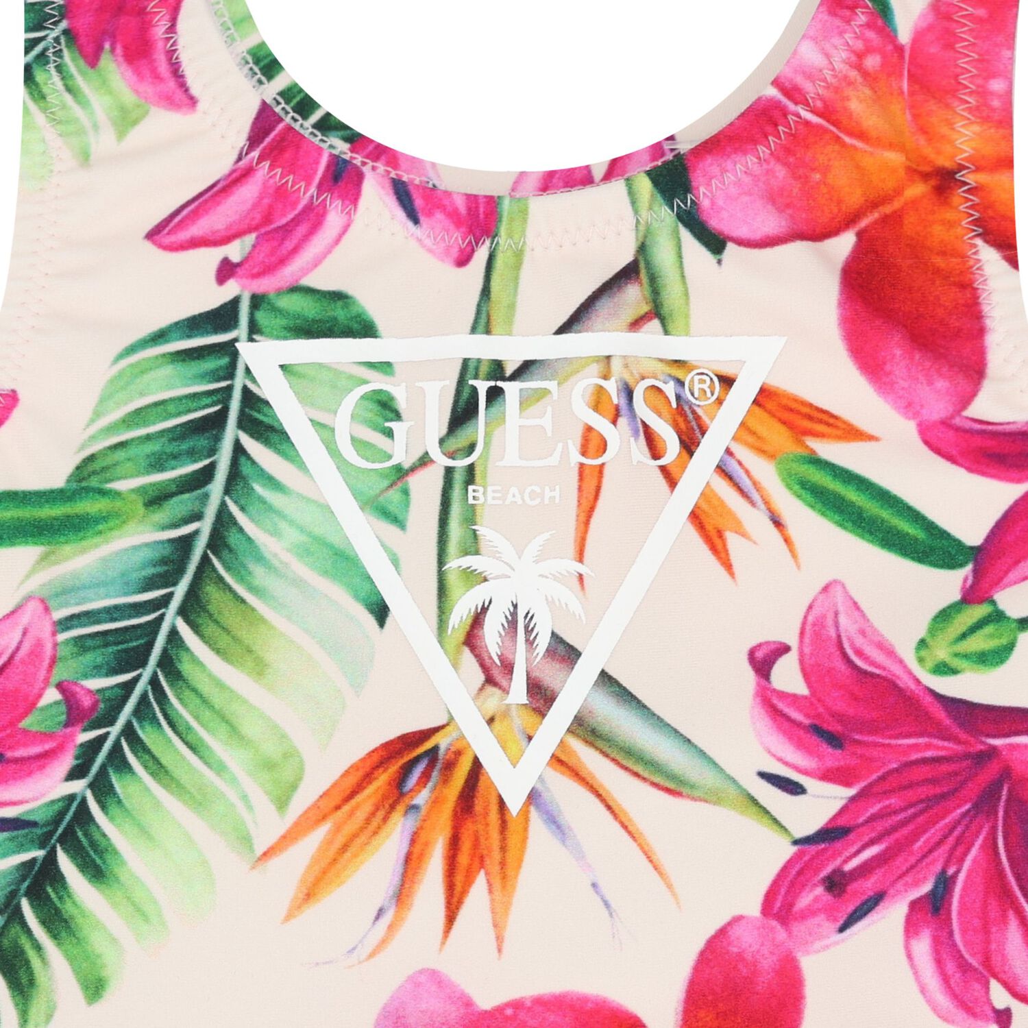 Younger Girls Pink & Ivory Logo Swimsuit, 1, hi-res image number null