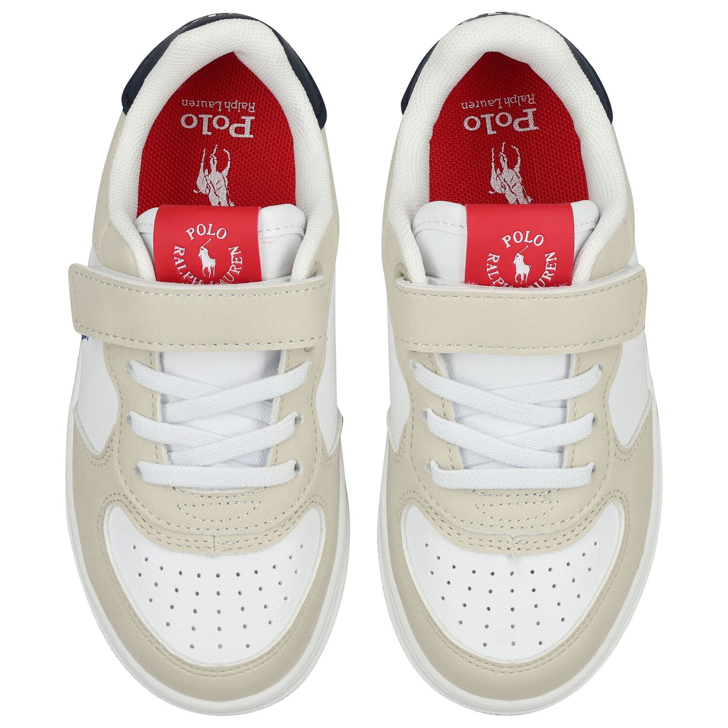 Boys White & Beige Logo Trainers, 1, hi-res