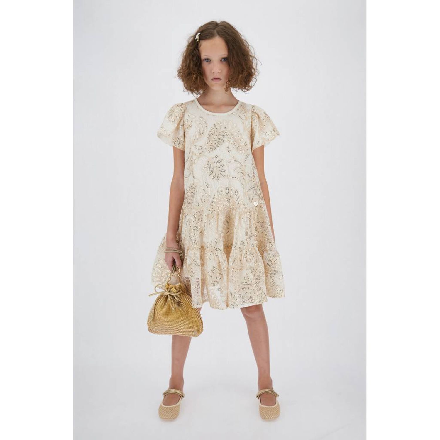 حقيبة يد بنات بطبعة الأحجار الراين باللون الذهبى, 1, hi-res