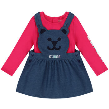 Baby Girls Pink & Blue Dungaree Set