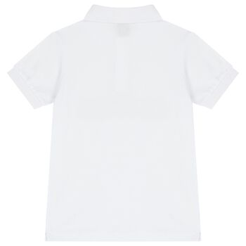 Boys White Cotton Logo Polo Shirt