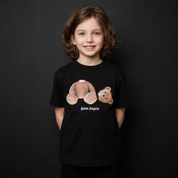Girls Black Teddy Bear Logo T-Shirt