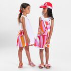 Girls White & Pink Logo Flared Dress , 2, hi-res