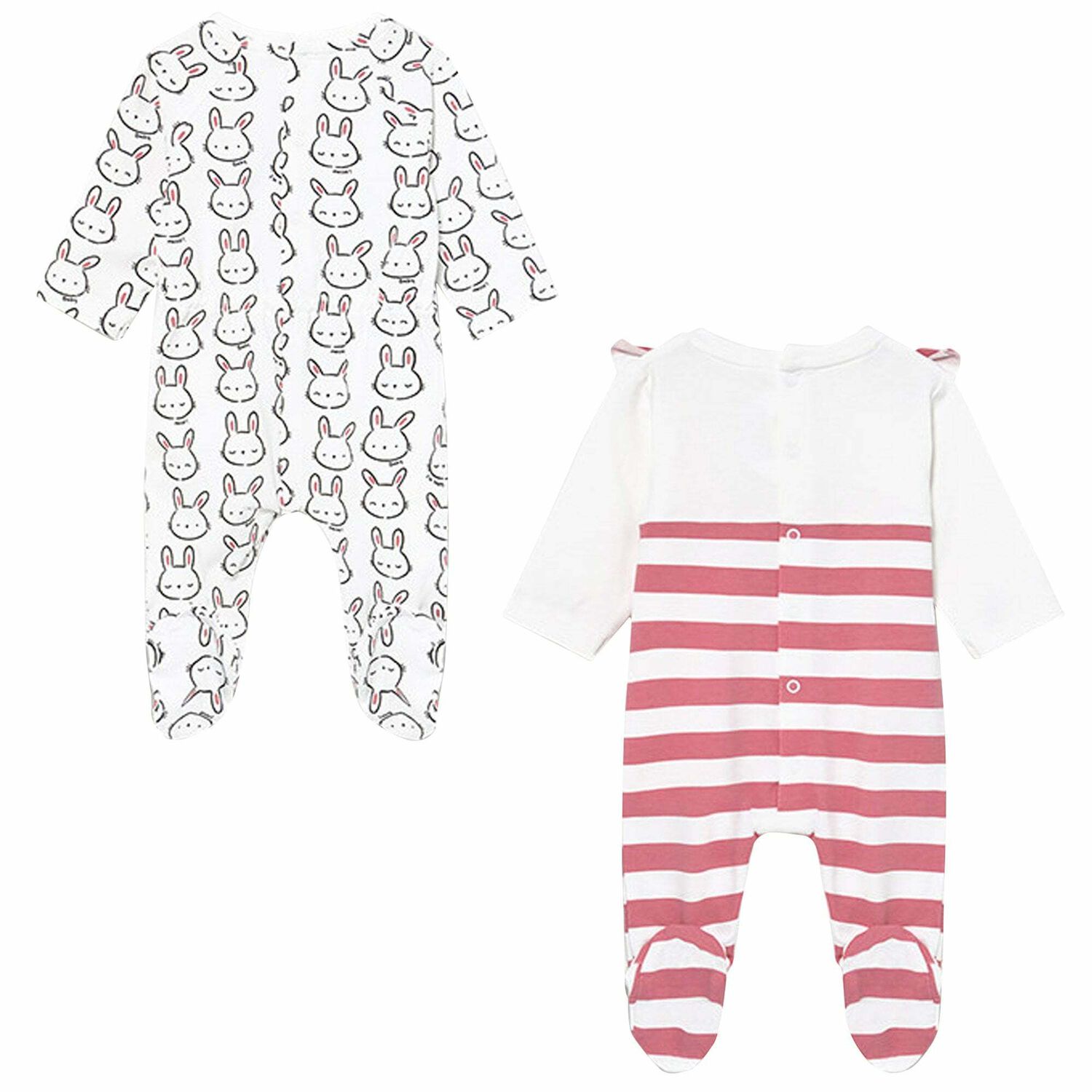 Girls Pink & White Cotton Babygrows (2 Pack), 1, hi-res image number null