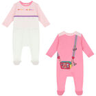 أفرول بالشعار باللون الأبيض والوردي للبنت ( قطعتين), 2, hi-res