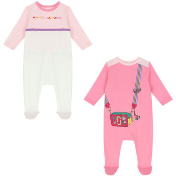 Baby Girls White & Pink Logo Babygrows (2 Pack)