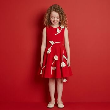 Girls Red Rose Satin Dress