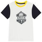 Boys White & Yellow Logo Shorts Set, 1, hi-res