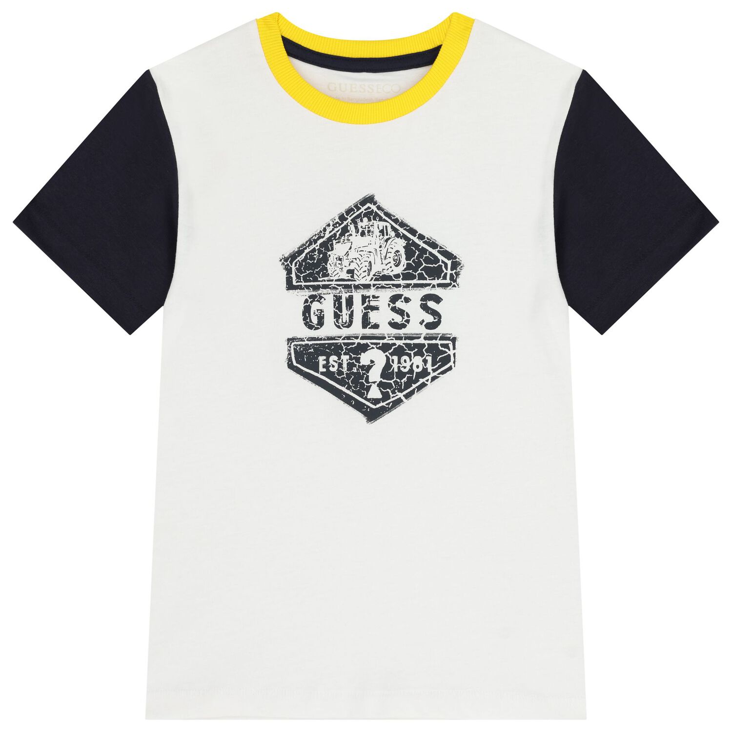 Boys White & Yellow Logo Shorts Set, 1, hi-res