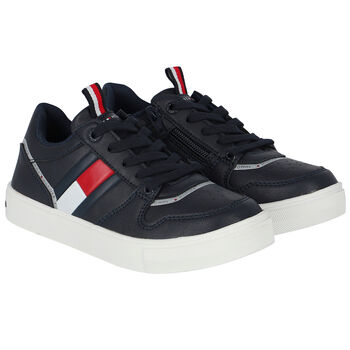 Boys Navy Logo Trainers