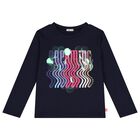 Girls Navy Blue Sequins Long Sleeve Top, 1, hi-res