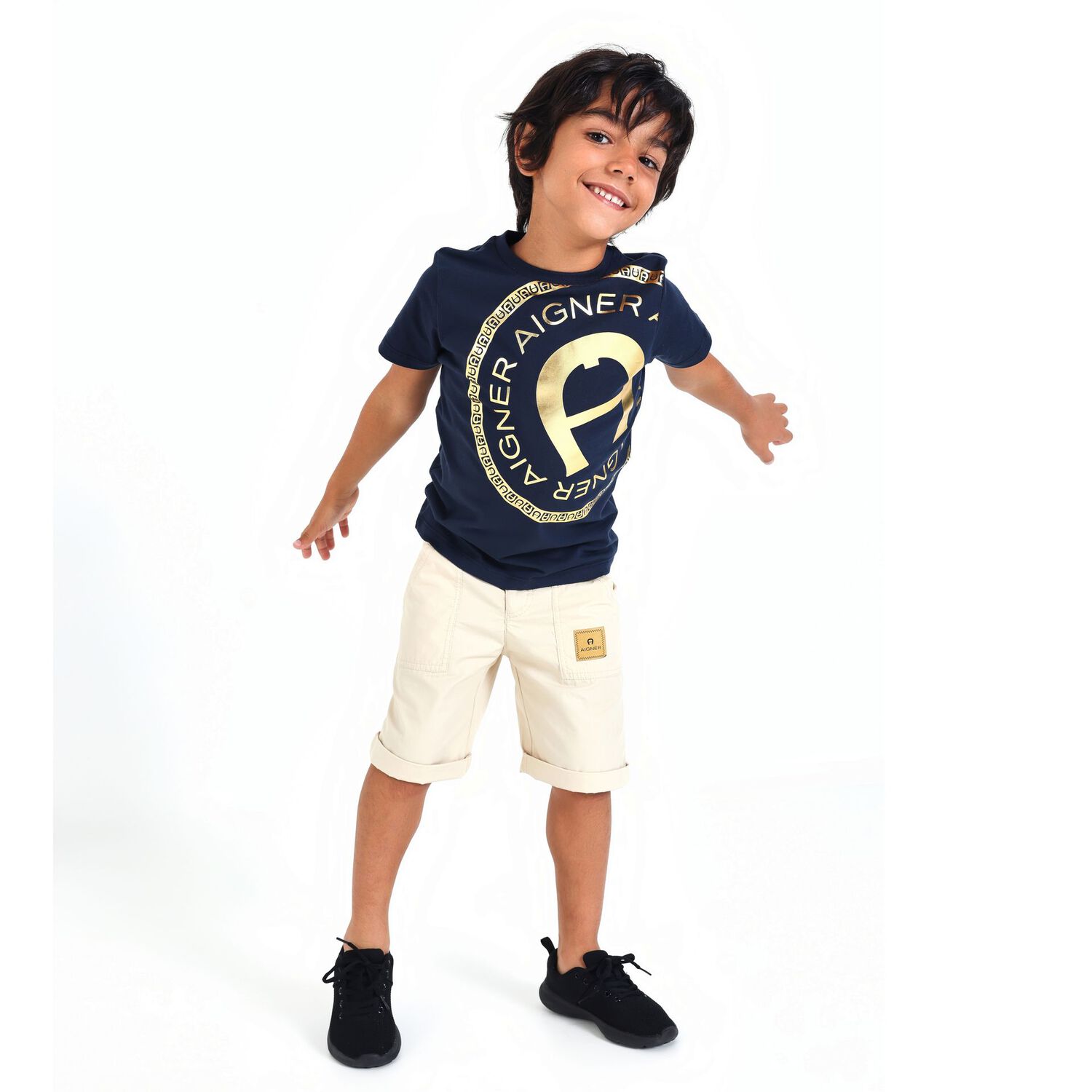 Boys Beige Logo Shorts, 2, hi-res image number null