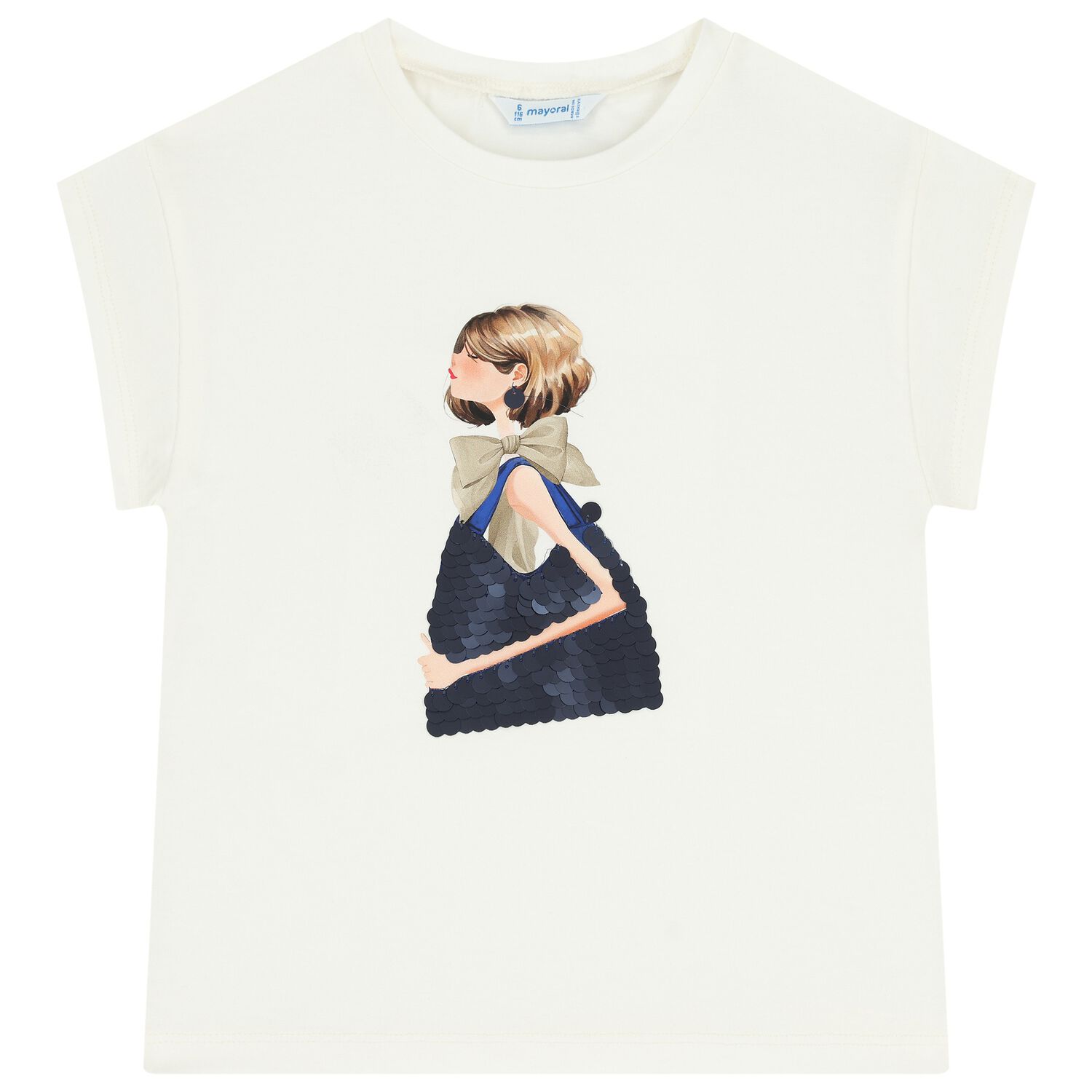 Girls White Sequin T-Shirt, 4, hi-res