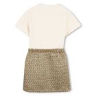 Girls Ivory & Beige Logo Dress, 1, hi-res