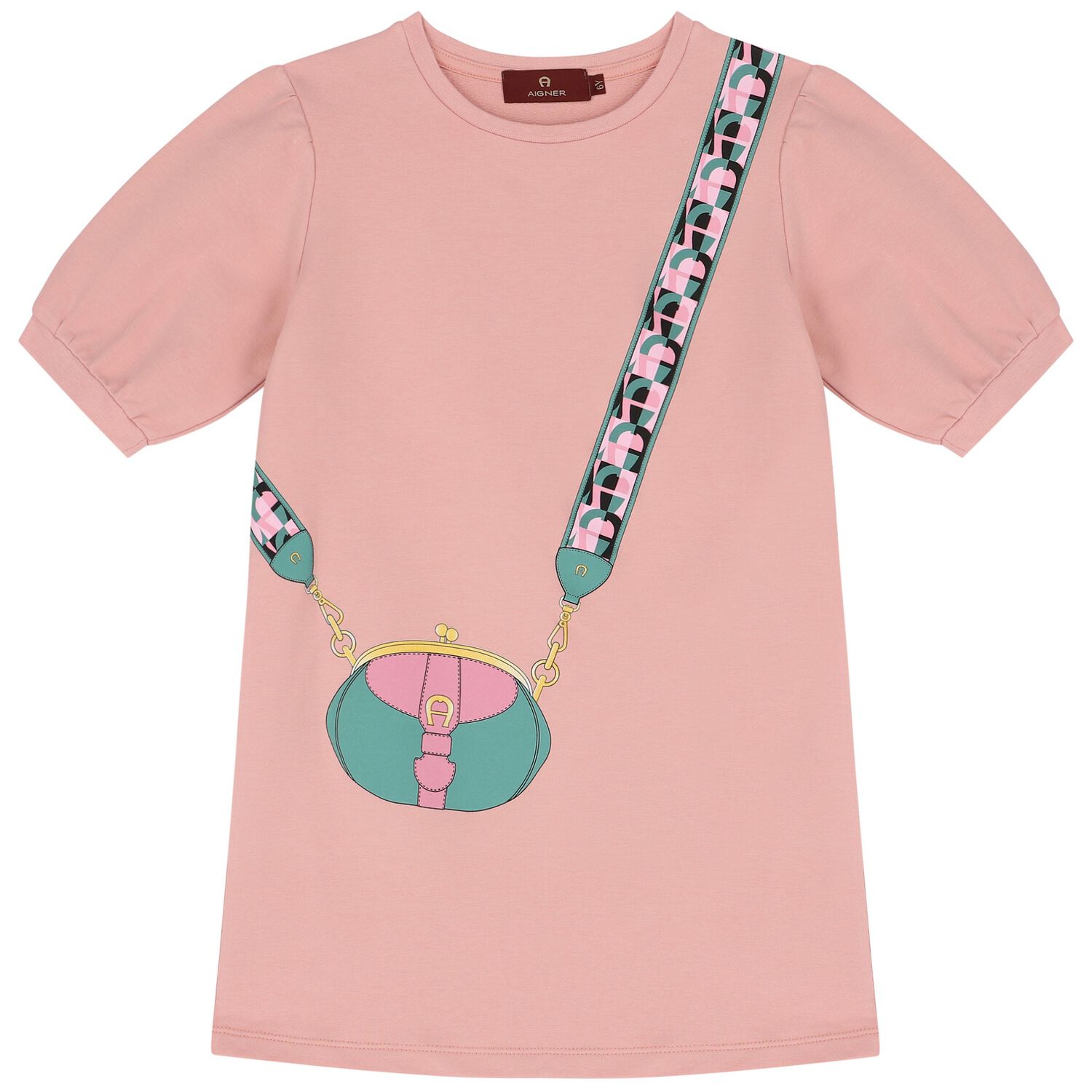 فستان بشعار حقيبة باللون الوردي , 2, hi-res