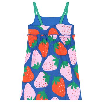 Girls Blue Strawberry Print Sun Dress