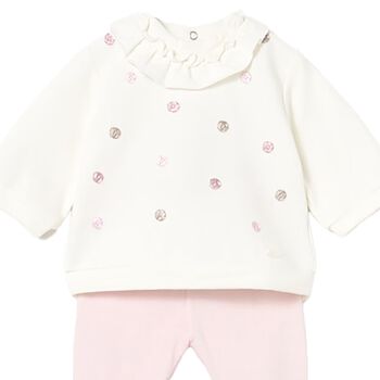 Baby Girls Ivory & Pink 2 Piece Babygrow