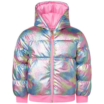Girls Rainbow Glitter Puffer Jacket