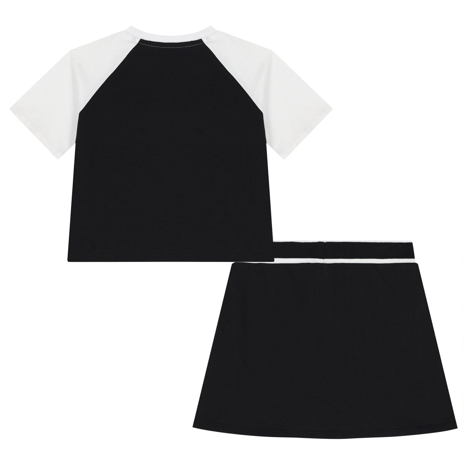 Girls Black & White Rhinestone Logo Skirt Set, 1, hi-res