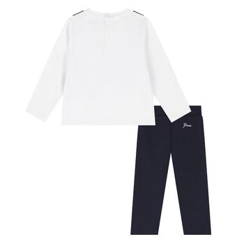 Baby Boys White & Navy Blue Trousers Set