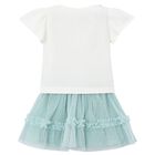 Girls White & Aqua Floral Tulle Skirt Set, 1, hi-res