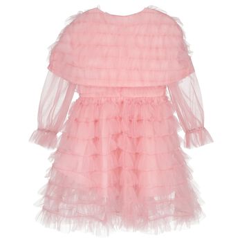 Girls Pink Ruffle Tulle Cape Dress
