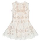 Girls White & Beige Lace Dress, 1, hi-res