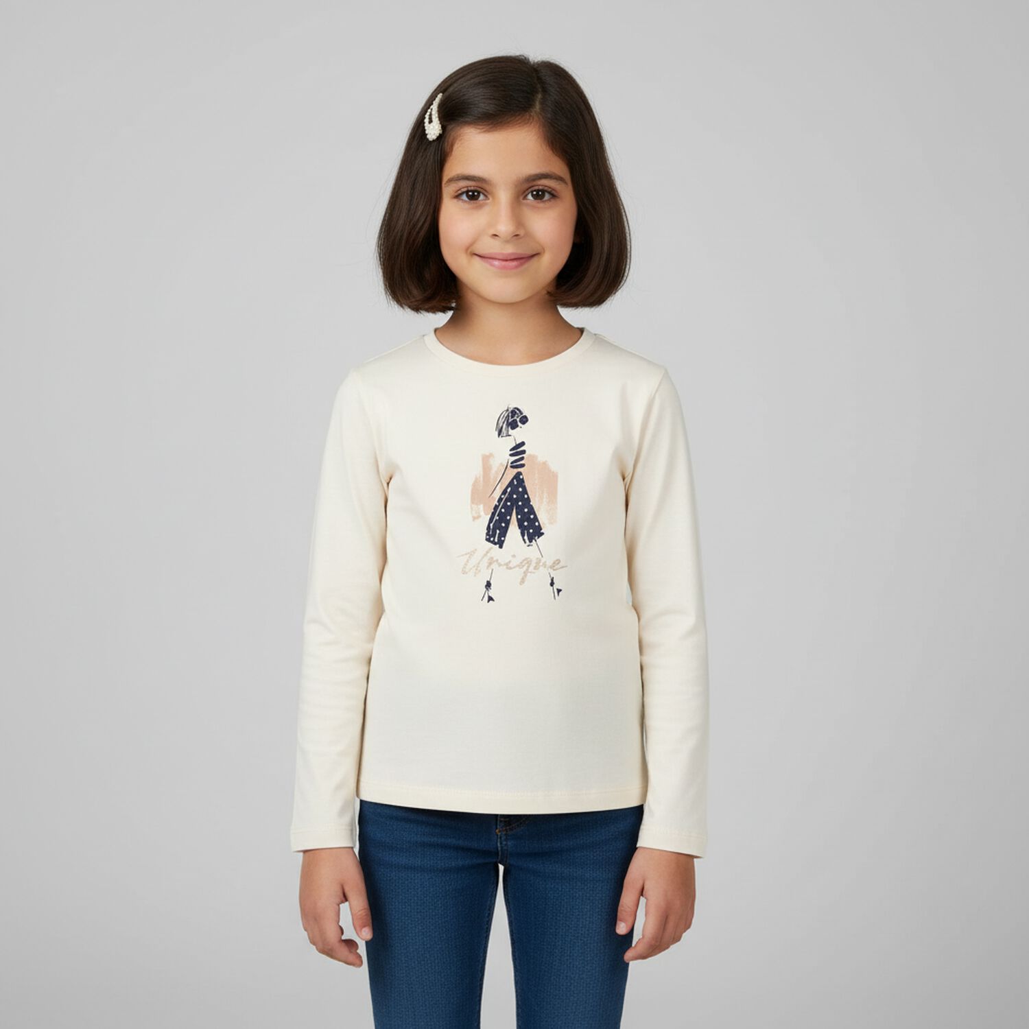 Girls Ivory Long Sleeve Top, 1, hi-res image number null