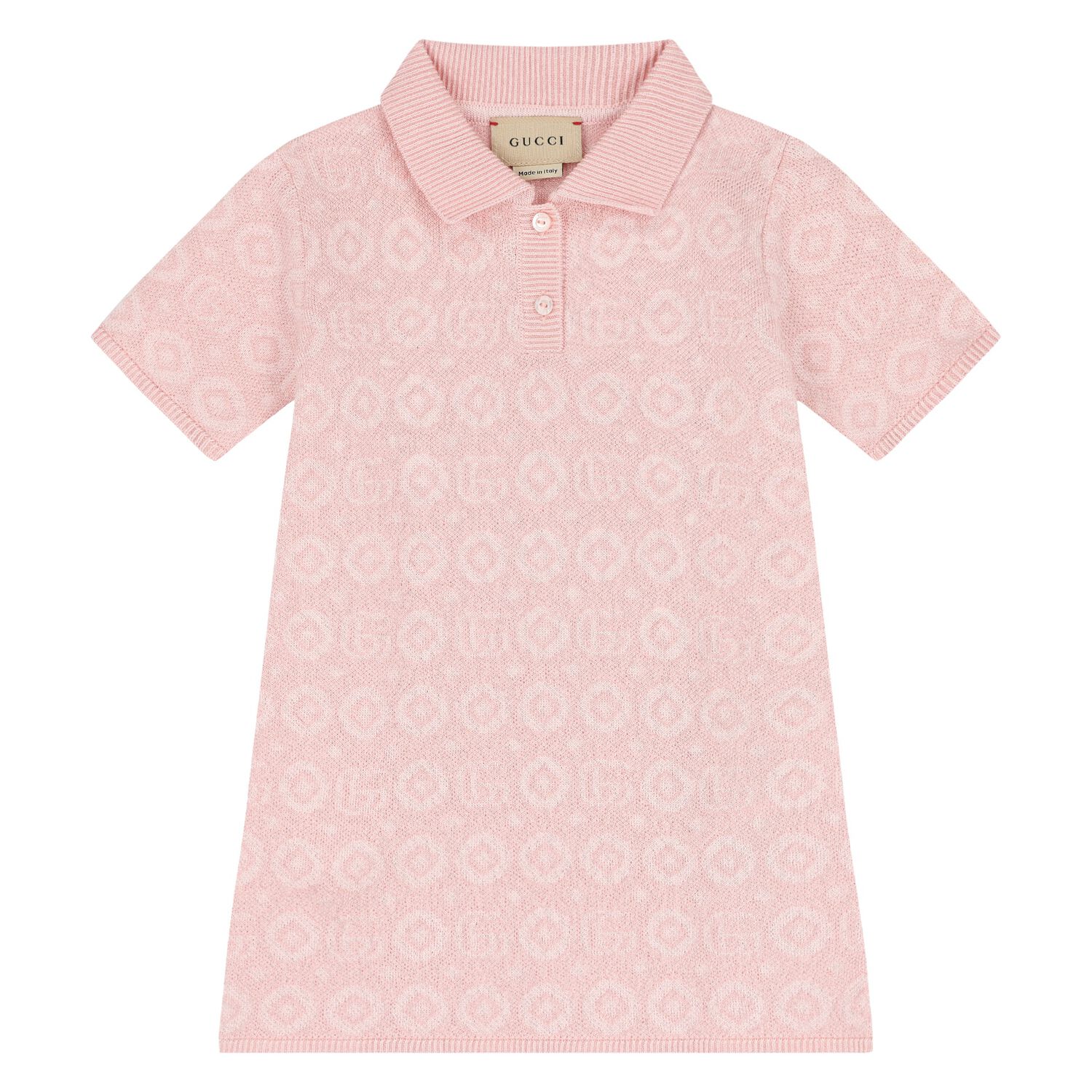 Younger Girls Pink Knitted Polo Dress, 1, hi-res