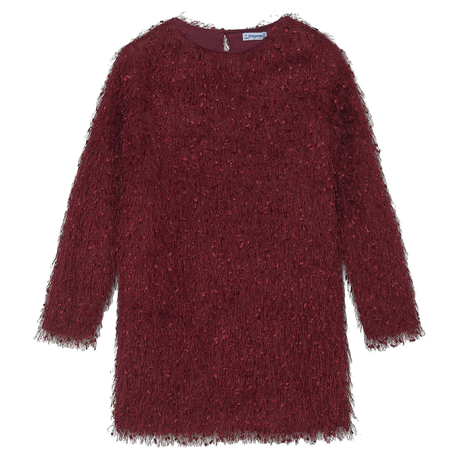 Girls Burgundy Metallic Fringed Dress, 3, hi-res