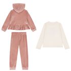 Girls Pink Velour Tracksuit Set  ( 3 Piece ), 2, hi-res