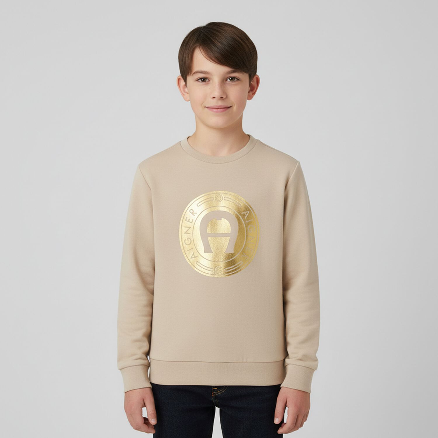 Boys Beige Logo Sweatshirt, 2, hi-res image number null