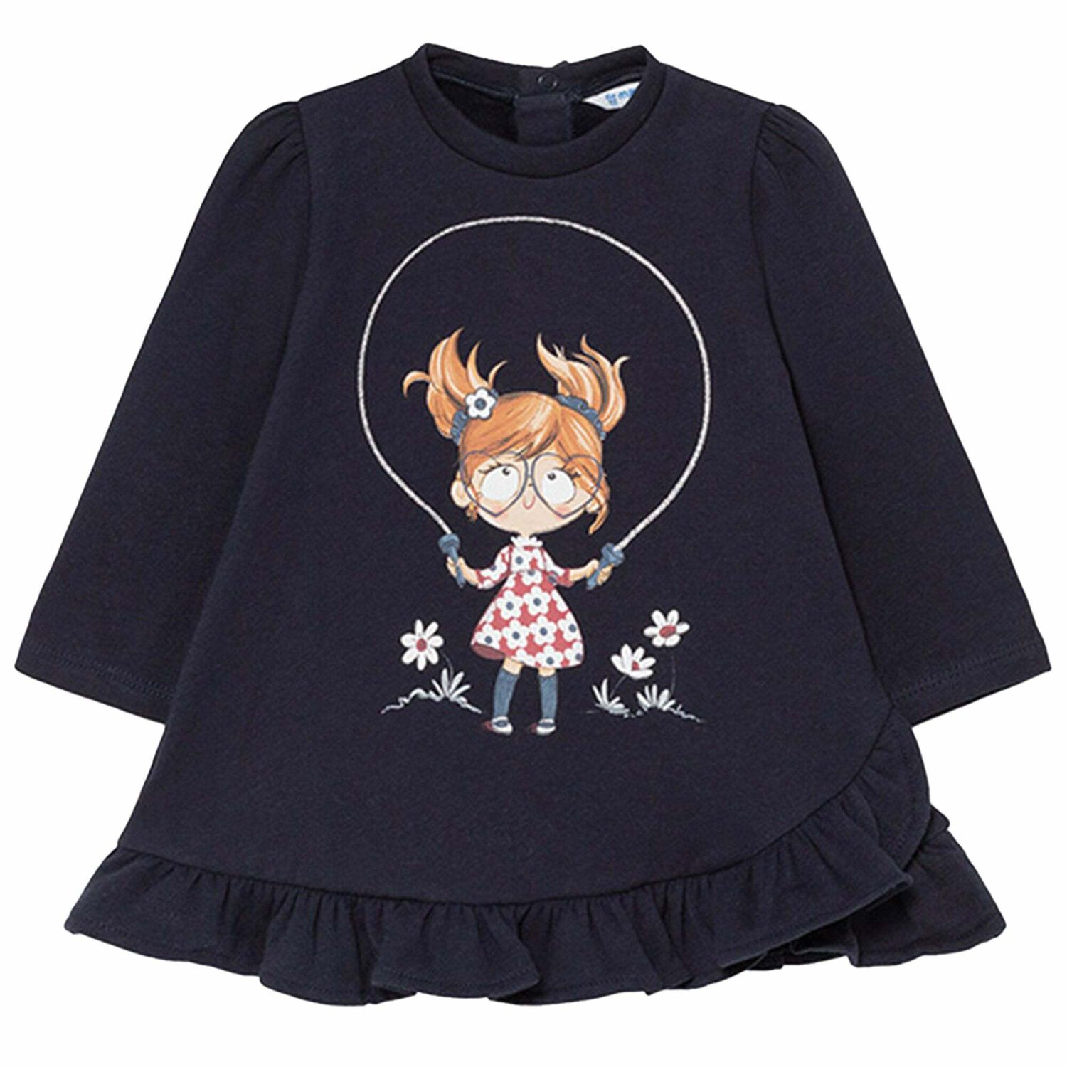 Younger Girls Navy Blue Long Sleeve Dress, 3, hi-res image number null