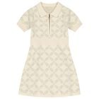 Girls Ivory & Gold Logo Knitted Polo Dress, 1, hi-res