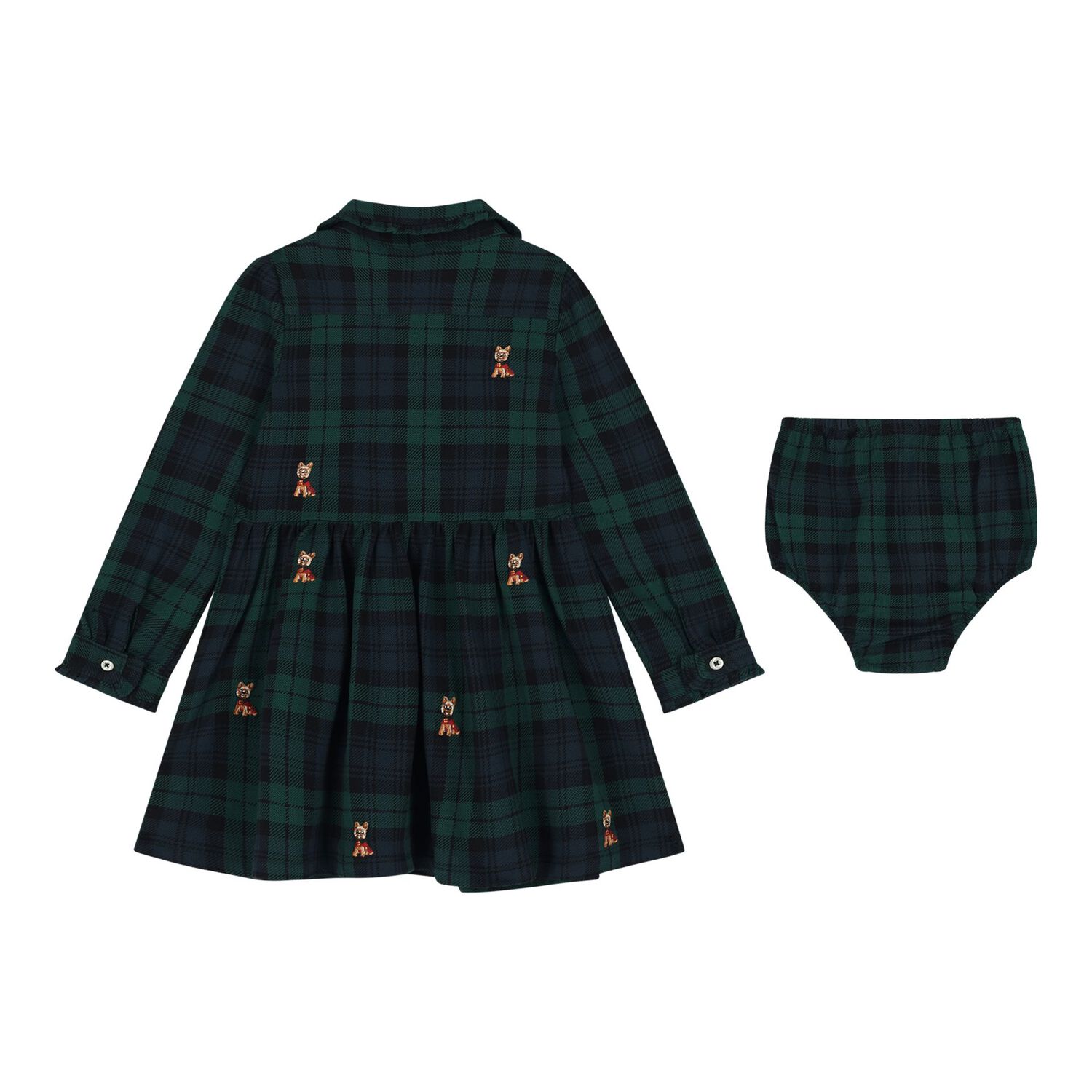 Baby Girls Green & Black Tartan Dress Set, 1, hi-res