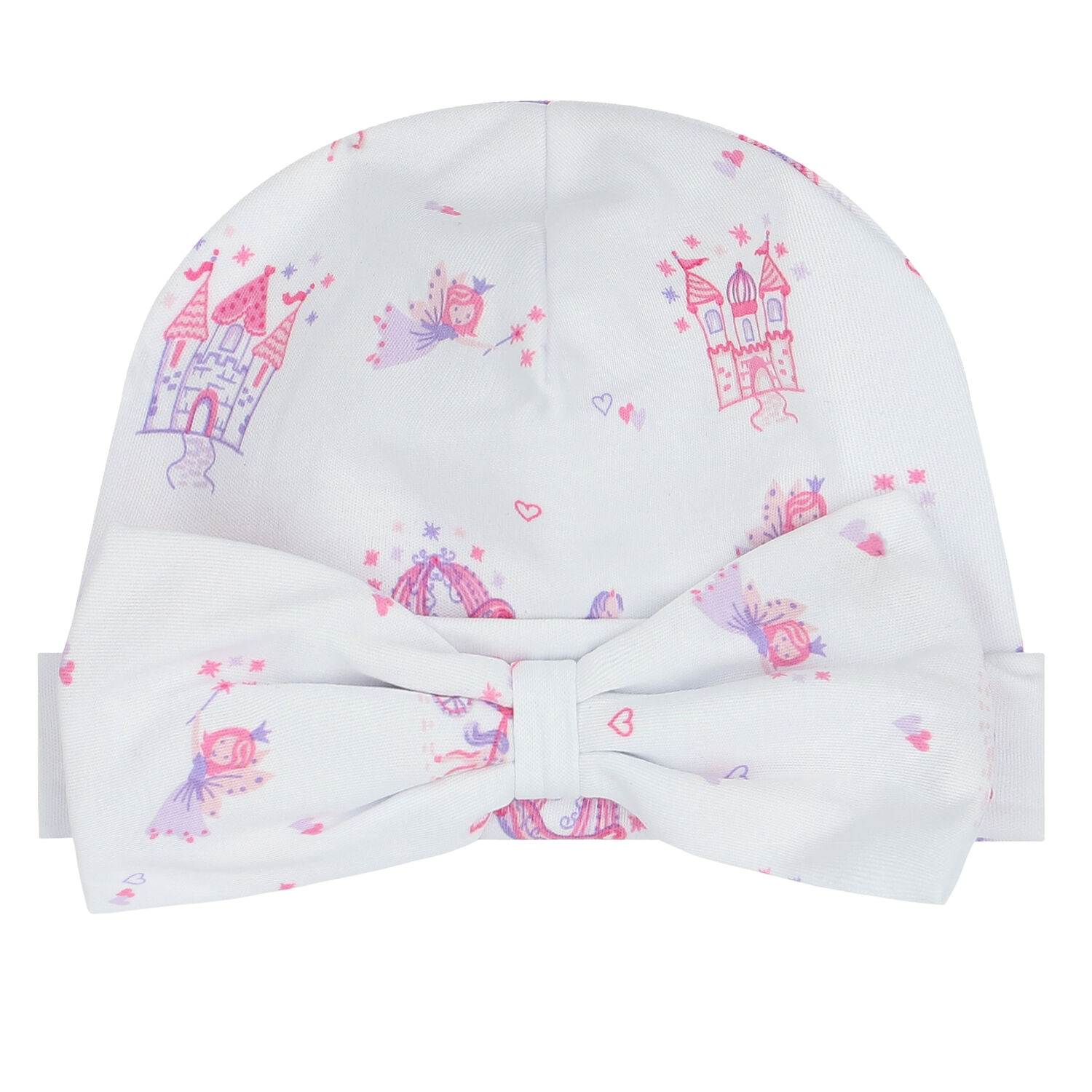 قبعة بنات بطبعة قلوب باللون الابيض, 1, hi-res